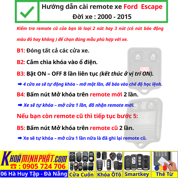 Chìa Khóa Remote Ford Escape 2010-2016 - Báo giá sửa khoá xe ô tô đà nẵng