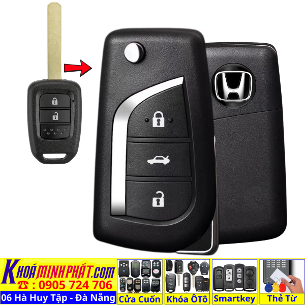 Chìa Khoá Gập Sẵn Mạch Điều Khiển Honda Brio – Remote Học Lệnh Xe Ô Tô Chuẩn Zin V13
