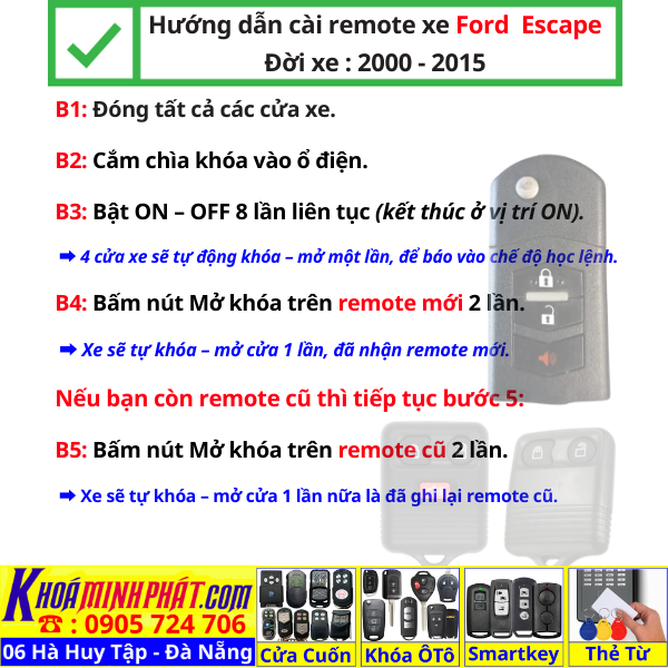 Chìa khóa remote độ gập xe Ford Escape mẫu mới Full chức năng học lệnh điều khiển nhanh