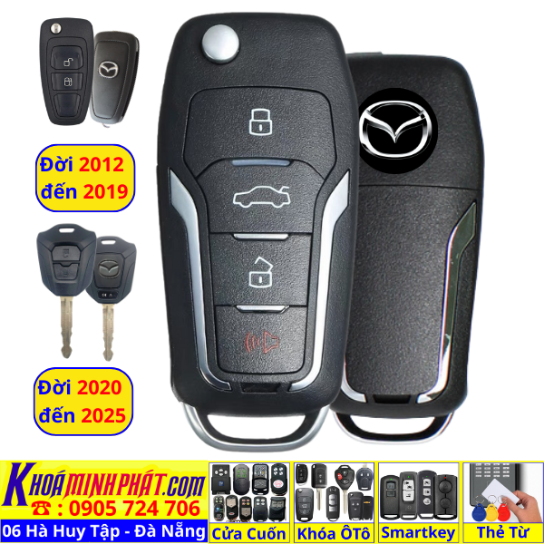 Chìa Khoá Gập Nguyên Mạch Mazda BT50 2012–2025 – Điều Khiển Từ Xa Nhạy Sóng V12