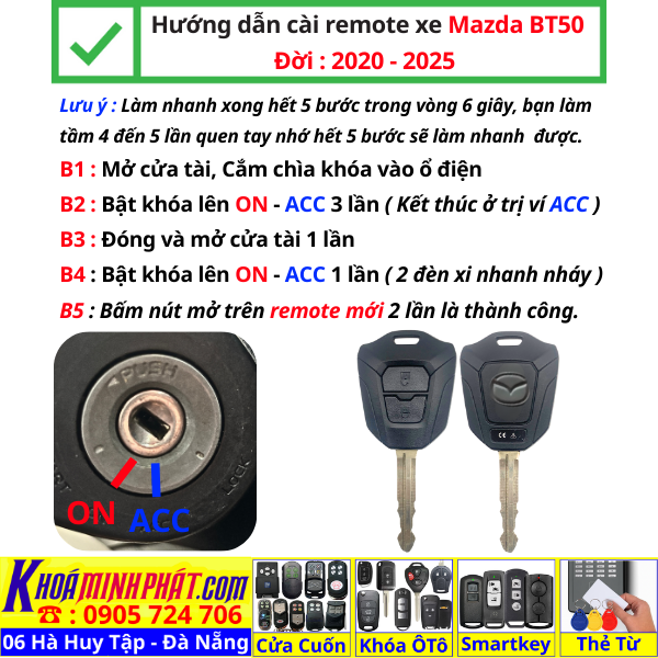 Chìa khóa remote xe Mazda BT50 mẫu mới Full chức năng học lệnh điều khiển tự cài đặt trên xe 