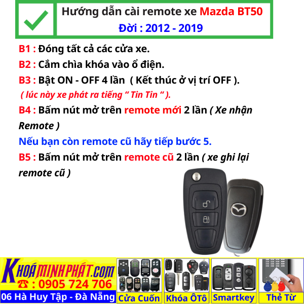 Chìa khóa remote xe Mazda BT50 mẫu mới Full chức năng học lệnh điều khiển tự cài đặt trên xe 