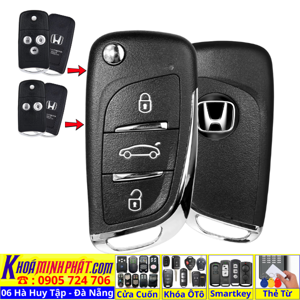 Chìa Khoá Gấp Gọn Honda Civic CRV Accord Jazz 2010–2016 – Remote Học Lệnh Full Chức Năng Tại Đà Nẵng V11