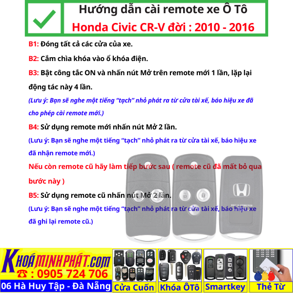 Chìa khoá gấp gọn Honda Civic CRV Accord Jazz đời 2010-2016 remote học lệnh xe ô tô full chức năng