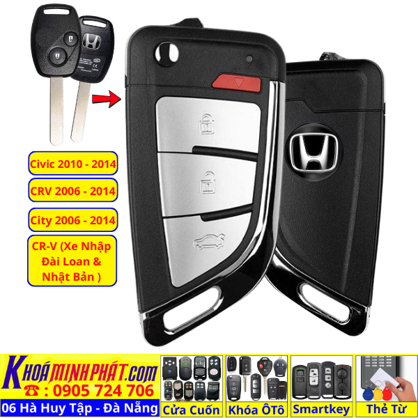Remote Học Lệnh Xe Ô Tô Honda Civic, City, CR-V, Brio, Accord, Fit – Chìa Khoá Độ Gập Full Chức Năng V16
