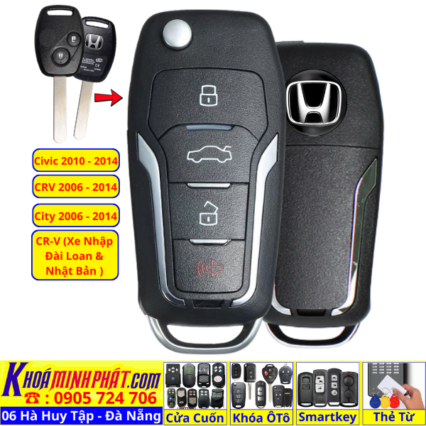 Chìa Khóa Độ Gập Honda Civic City CR-V Brio Accord Fit – Chìa Khoá Gập Nguyên Mạch, Điều Khiển Từ Xa V12