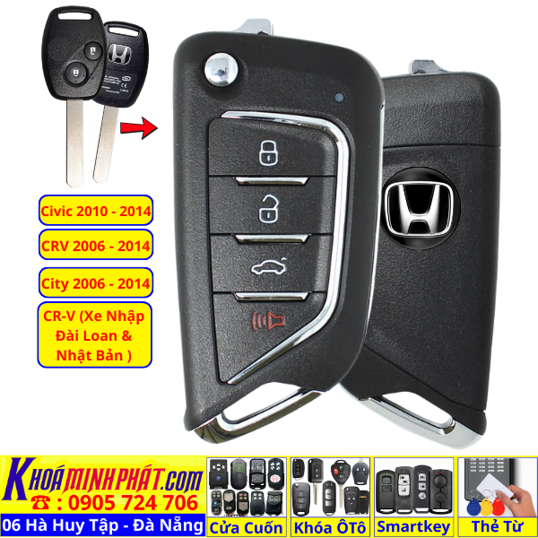 Chìa Khóa Remote Gập Gọn Honda Civic City CR-V Brio Accord Fit – Chìa Khoá Gập Nguyên Mạch V21
