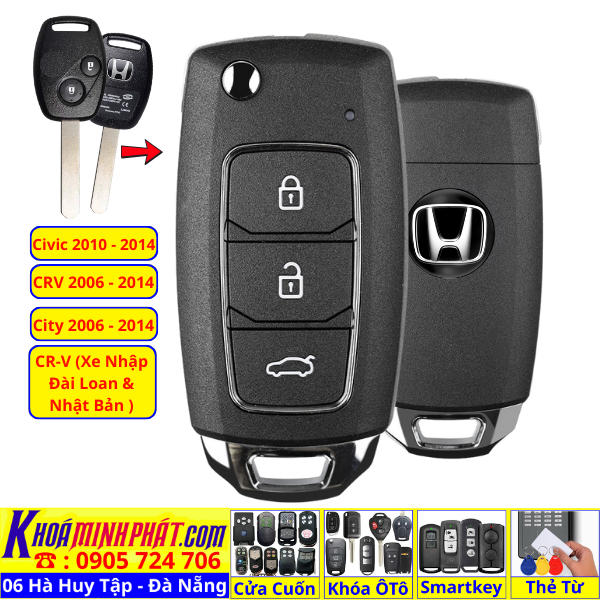 Remote Điều Khiển Cửa Ô Tô Honda Civic, City, CR-V, Brio, Accord, Fit – Chìa Khóa Độ Gập Mẫu Mới V28