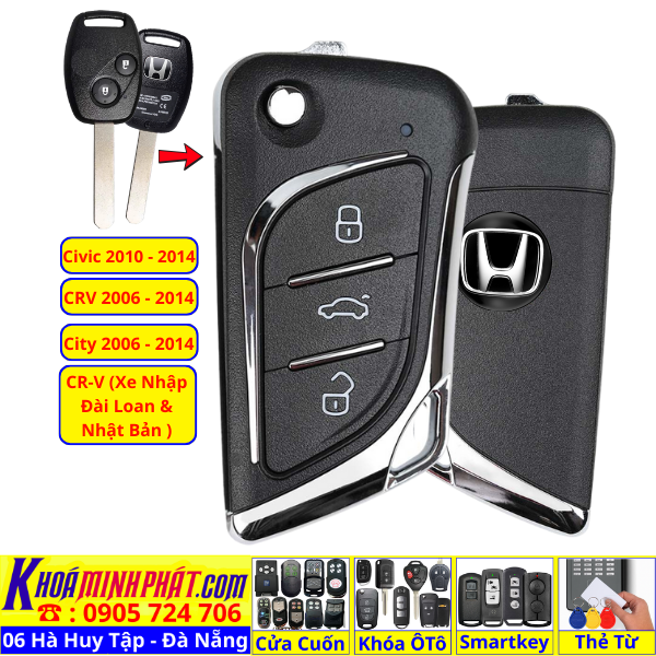 Làm Chìa Khoá Xe Ô Tô Honda Civic City CR-V Brio Accord Fit – Chìa Sẵn Mạch, Remote Gập Gấp Gọn V17