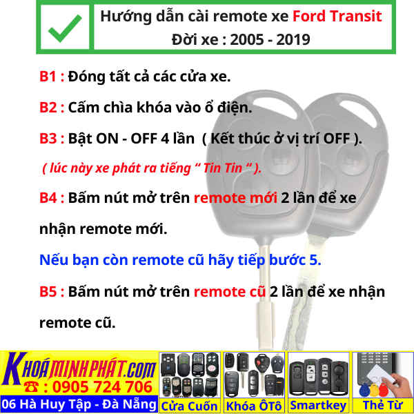 Chìa khóa remote xe ô tô Ford Transit đời 2005-2019 Full chức năng học lệnh điều khiển từ xa