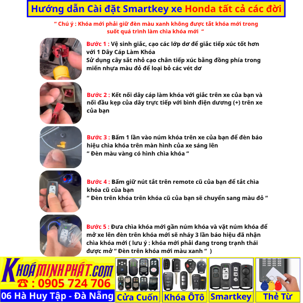 Hướng dẫn làm Chìa khoá Smnartkey xe Honda Đà Nẵng SH125i ,SH Mode, PCX, SH150i, SH300i, AB airblade, Lead, Vision, Vario Winner