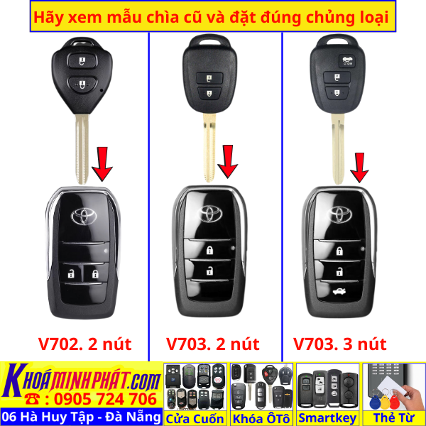 Vỏ Độ Gập Chìa Khoá Xe Toyota Vios Yaris Hiace đời 2015 đến 2025 V703 - Làm Chìa Khoá Xe Ô Tô - Minh Phát Thay pin thay vỏ độ gập smartkey remote