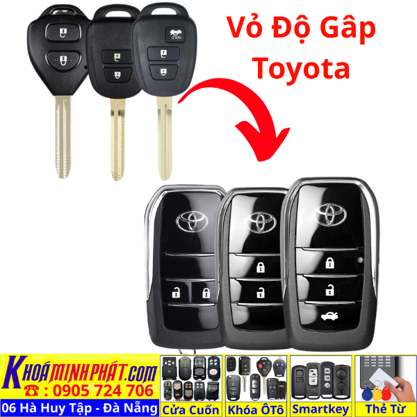 Vỏ Độ Gập Chìa Khoá Xe Toyota Vios Yaris Hiace đời 2015 đến 2025 V703 - Làm Chìa Khoá Xe Ô Tô - Minh Phát Thay pin thay vỏ độ gập smartkey remote