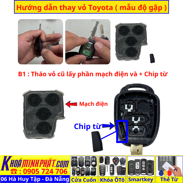Vỏ Độ Gập Chìa Khoá Xe Toyota Vios Yaris Hiace đời 2015 đến 2025 V703 - Làm Chìa Khoá Xe Ô Tô - Minh Phát Thay pin thay vỏ độ gập smartkey remote