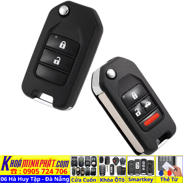 Vỏ Chìa khoá Honda Civic, CRV, City, Accord Odyssey Jazz fit độ gập V32 - Làm Chìa Khoá Xe Ô Tô - Minh Phát Thay pin thay vỏ độ gập smartkey remote
