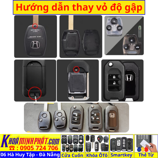 Vỏ Chìa khoá Honda Civic, CRV, City, Accord Odyssey Jazz fit độ gập V32 - Làm Chìa Khoá Xe Ô Tô - Minh Phát Thay pin thay vỏ độ gập smartkey remote