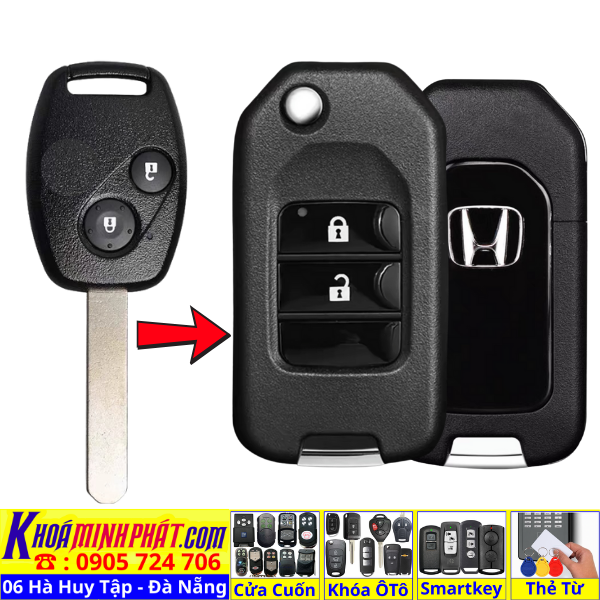 Vỏ Chìa khoá Honda Civic, CRV, City, Accord Odyssey Jazz fit độ gập V32 - Làm Chìa Khoá Xe Ô Tô - Minh Phát Thay pin thay vỏ độ gập smartkey remote