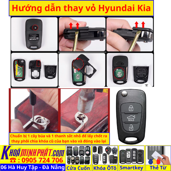 Vỏ Chìa Khóa Xe Ô Tô Kia Morning, Picanto, Cerato, Forte, K3, Rio, Soul, Sportage, Sorento, Carens, Rondo, Optima V41 - Làm Chìa Khoá Xe Ô Tô - Minh Phát Thay pin thay vỏ độ gập smartkey remote