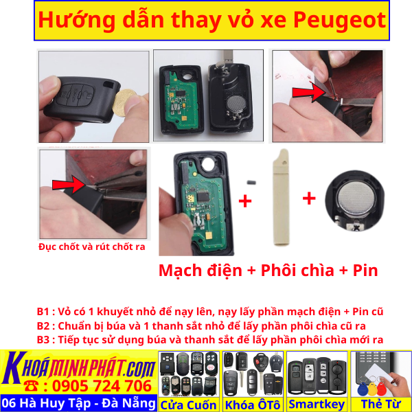 Vỏ Chìa Khoá Remote Ô Tô Peugeot 2008, 3008, 5008, 408, 508 Mẫu V82 – Vỏ Độ Gập Thay Thế Cho Xe Peugeot - Làm Chìa Khoá Xe Ô Tô - Minh Phát Thay pin thay vỏ độ gập smartkey remote