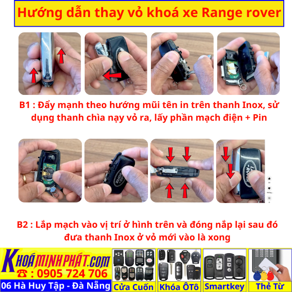 Vỏ Chìa Khoá xe ô tô Range Rover Evoque, Velar, Sport, Jaguar F-Pace, XE, XF V90 - Làm Chìa Khoá Xe Ô Tô - Minh Phát Thay pin thay vỏ độ gập smartkey remote