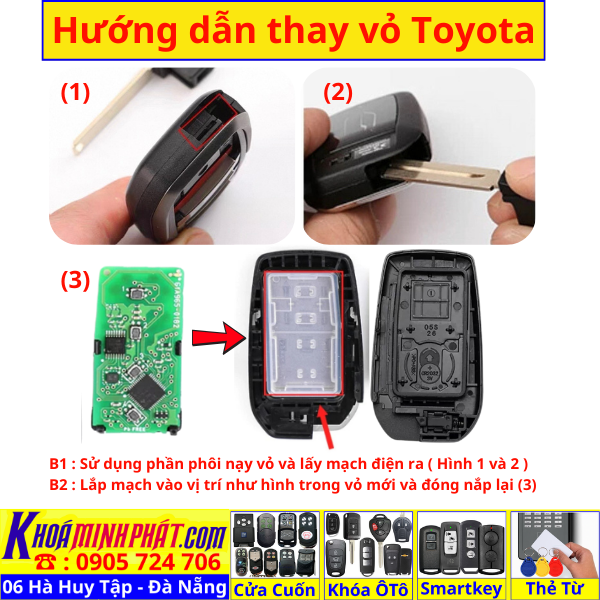 Vỏ Chìa Khóa Smartkey Ô Tô cho xe Toyota Vios Camry, Corolla, Innova, Hilux, Fortuner, RAV4, Yaris độ Sart Stop V709.3 - Làm Chìa Khoá Xe Ô Tô - Minh Phát Thay pin thay vỏ độ gập smartkey remote