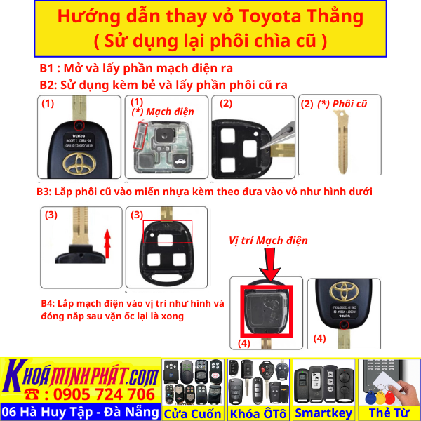 Vỏ Chìa khoá xe Ô Tô Land Cruiser Parado V71. 2 nút bấm - Làm Chìa Khoá Xe Ô Tô - Minh Phát Thay pin thay vỏ độ gập smartkey remote