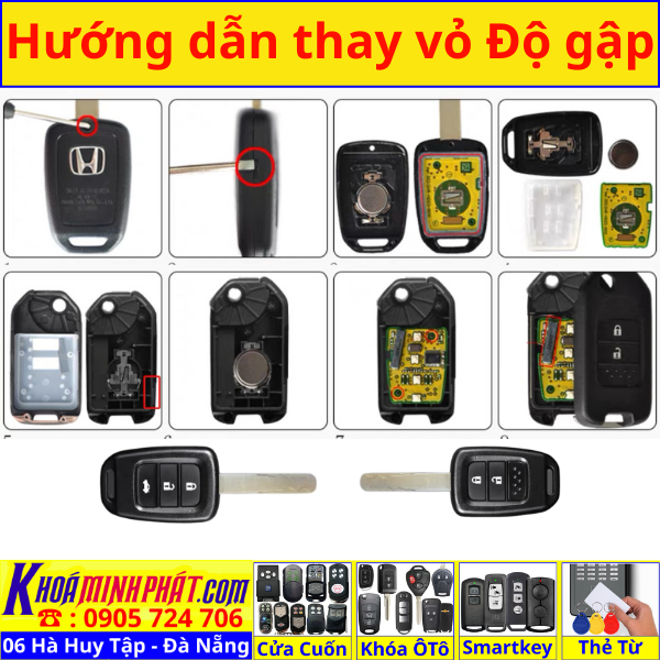 Vỏ Chìa Khoá độ gập điều khiển xe ô tô Honda City, Brio, Civic V33 - Làm Chìa Khoá Xe Ô Tô - Minh Phát Thay pin thay vỏ độ gập smartkey remote