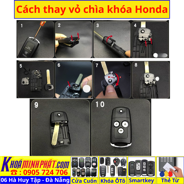 Vỏ chìa khoá xe ô tô Honda Civic CRV Accord Jazz V38 - Làm Chìa Khoá Xe Ô Tô - Minh Phát Thay pin thay vỏ độ gập smartkey remote