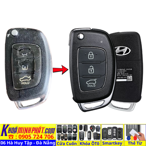Vỏ Chìa khoá xe ô tô Hyundai Solati, Accent,I10, I20, I30 , Elantra, Santafe V42 - Làm Chìa Khoá Xe Ô Tô - Minh Phát Thay pin thay vỏ độ gập smartkey remote