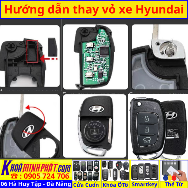 Vỏ Chìa khoá xe ô tô Hyundai Solati, Accent,I10, I20, I30 , Elantra, Santafe V42 - Làm Chìa Khoá Xe Ô Tô - Minh Phát Thay pin thay vỏ độ gập smartkey remote