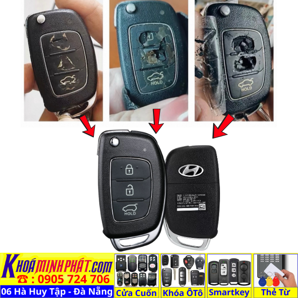 Vỏ Chìa khoá xe ô tô Hyundai Solati, Accent,I10, I20, I30 , Elantra, Santafe V42 - Làm Chìa Khoá Xe Ô Tô - Minh Phát Thay pin thay vỏ độ gập smartkey remote