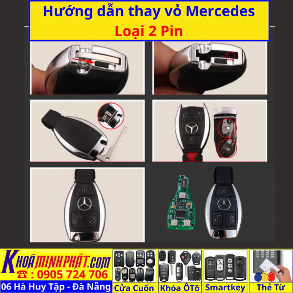Vỏ Chìa Khoá Xe Mercedes C250, C300, E200, E300, E350, S450, S500, GLC200, GLC300, GLE450, GLS500 V100 - Làm Chìa Khoá Xe Ô Tô - Minh Phát Thay pin thay vỏ độ gập smartkey remote