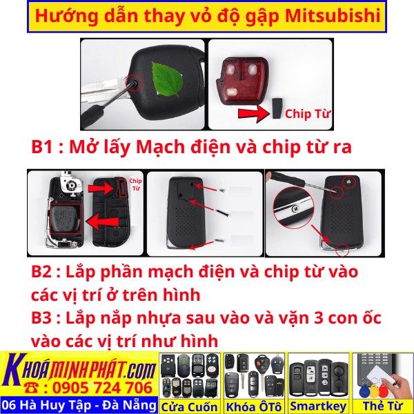 Vỏ chìa khóa Độ gập xe Mitsubishi Grandis Triton Mirage Pajero sport Attrage Xpander Eclipse Delica Lancer V51 - Làm Chìa Khoá Xe Ô Tô - Minh Phát Thay pin thay vỏ độ gập smartkey remote