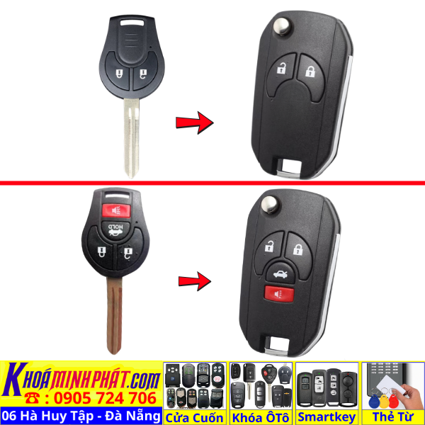Vỏ Độ Gập Chìa Khoá Xe Ô Tô Nissan Navara Sunny, Nissan Terra, Vỏ Remote Gập Nissan Terra Navara Mẫu V62 - Làm Chìa Khoá Xe Ô Tô - Minh Phát Thay pin thay vỏ độ gập smartkey remote