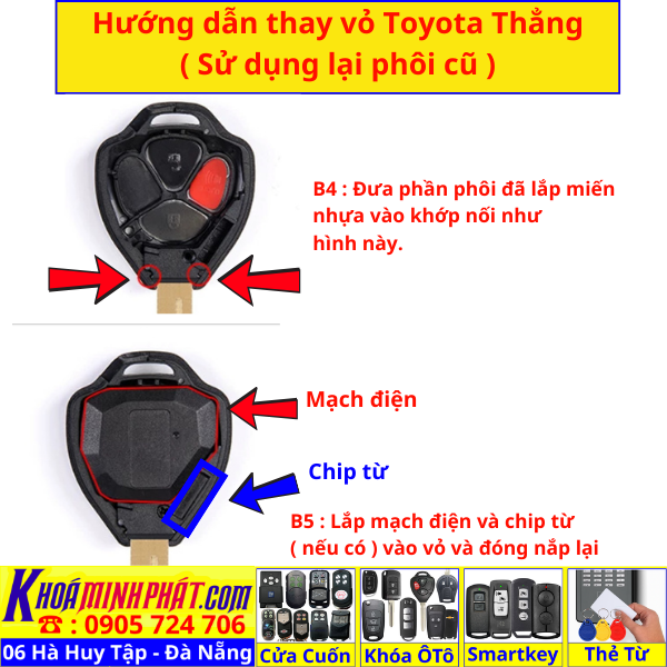 Vỏ Chìa Khoá Xe Toyota Innova, Fortuner, Vios, Hilux, Yaris, Corolla Altis Camry RAV4 Prado 4Runner V73.3 nút - Làm Chìa Khoá Xe Ô Tô - Minh Phát Thay pin thay vỏ độ gập smartkey remote