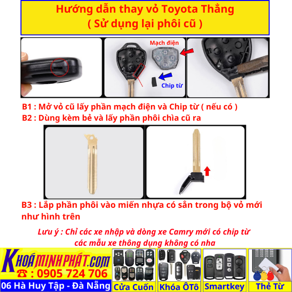 Vỏ Chìa Khoá Xe Toyota Innova, Fortuner, Vios, Hilux, Yaris, Corolla Altis Camry RAV4 Prado 4Runner V73.3 nút - Làm Chìa Khoá Xe Ô Tô - Minh Phát Thay pin thay vỏ độ gập smartkey remote