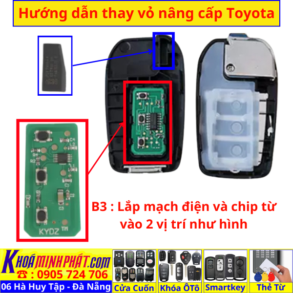  Vỏ Độ Chìa khoá xe Toyota Innova, Fortuner, Corolla Altis V704 - Làm Chìa Khoá Xe Ô Tô - Minh Phát Thay pin thay vỏ độ gập smartkey remote