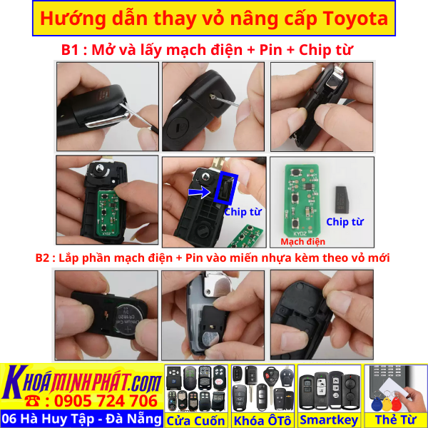  Vỏ Độ Chìa khoá xe Toyota Innova, Fortuner, Corolla Altis V704 - Làm Chìa Khoá Xe Ô Tô - Minh Phát Thay pin thay vỏ độ gập smartkey remote