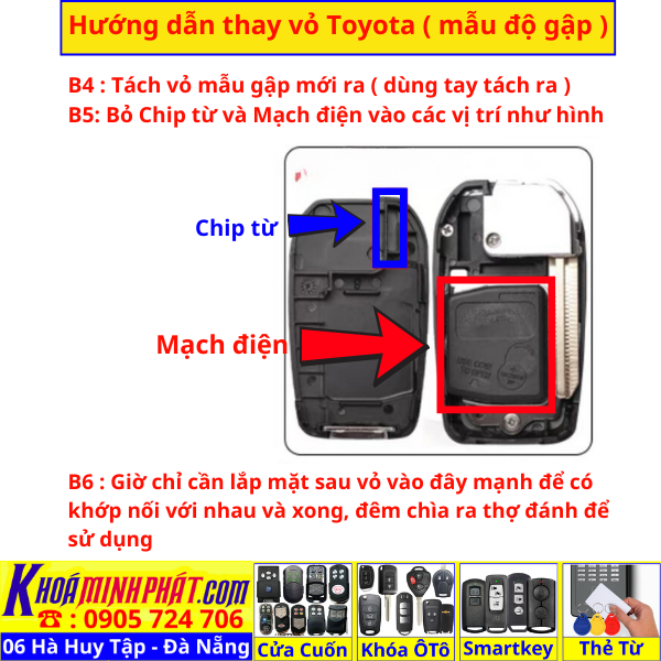  Vỏ chìa khóa độ gập Toyota Land Cruiser, Fortuner, Prado V705 – Nâng cấp sang trọng - Làm Chìa Khoá Xe Ô Tô - Minh Phát Thay pin thay vỏ độ gập smartkey remote