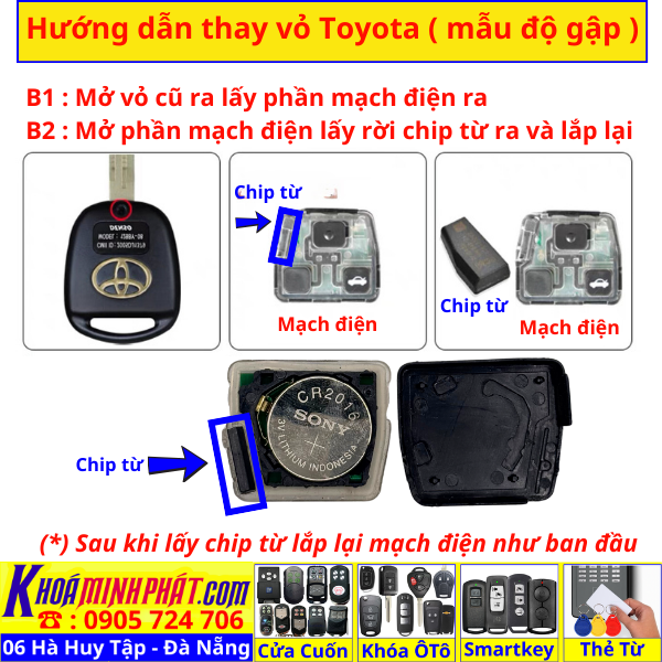  Vỏ chìa khóa độ gập Toyota Land Cruiser, Fortuner, Prado V705 – Nâng cấp sang trọng - Làm Chìa Khoá Xe Ô Tô - Minh Phát Thay pin thay vỏ độ gập smartkey remote