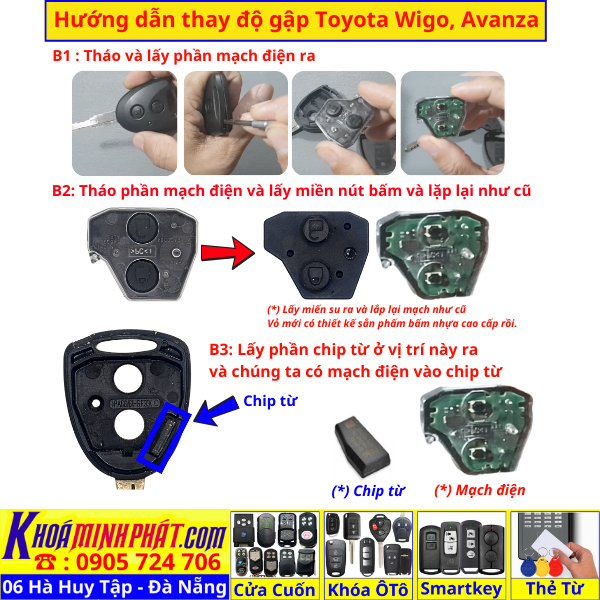 Vỏ Độ Gập Chìa Khóa Ô Tô Toyota Wigo, Avanza V707 – Nâng Cấp Remote Gập Cao Cấp, Giữ Nguyên Mạch Zin - Làm Chìa Khoá Xe Ô Tô - Minh Phát Thay pin thay vỏ độ gập smartkey remote