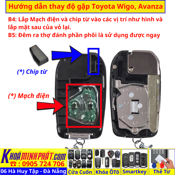 Vỏ Độ Gập Chìa Khóa Ô Tô Toyota Wigo, Avanza V707 – Nâng Cấp Remote Gập Cao Cấp, Giữ Nguyên Mạch Zin - Làm Chìa Khoá Xe Ô Tô - Minh Phát Thay pin thay vỏ độ gập smartkey remote