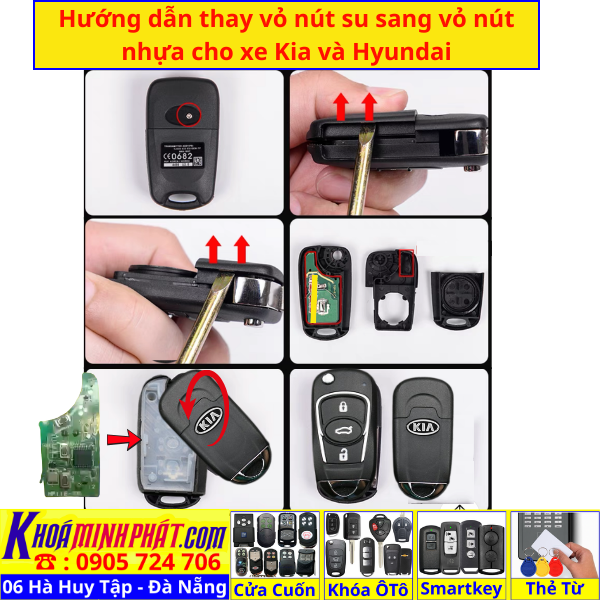 Vỏ nút nhựa chống lũng Chìa Khóa Xe Ô Tô Kia Morning, Picanto, Cerato, Forte, K3, Rio, Soul, Sportage, Sorento, Carens, Rondo, Optima V48 - Làm Chìa Khoá Xe Ô Tô - Minh Phát Thay pin thay vỏ độ gập smartkey remote