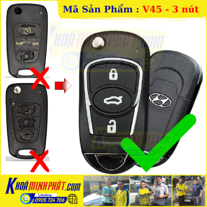 Vỏ Độ Chìa khoá Hyundai Avante, I30, Accent, Elantra, Sonata V45 3 nút bấm 1