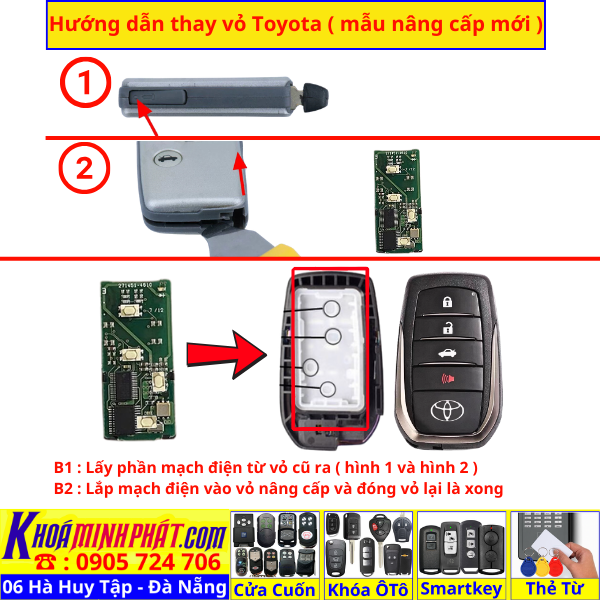 Vỏ Nâng Cấp Chìa Khóa Smartkey Toyota Camry, Land Cruiser, Prado, RAV4, Venza, Avalon, Highlander V708 - Làm Chìa Khoá Xe Ô Tô - Minh Phát Thay pin thay vỏ độ gập smartkey remote