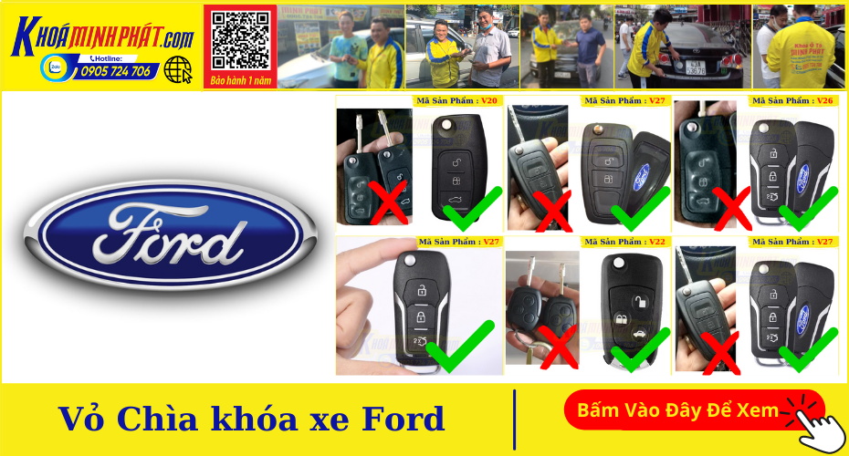 Vỏ Chìa khóa remote xe Ford ranger, Ford Focus