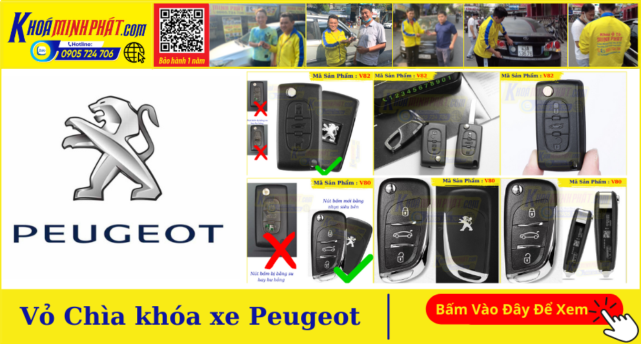 Vỏ Chìa khóa remote xe Peugeot 308