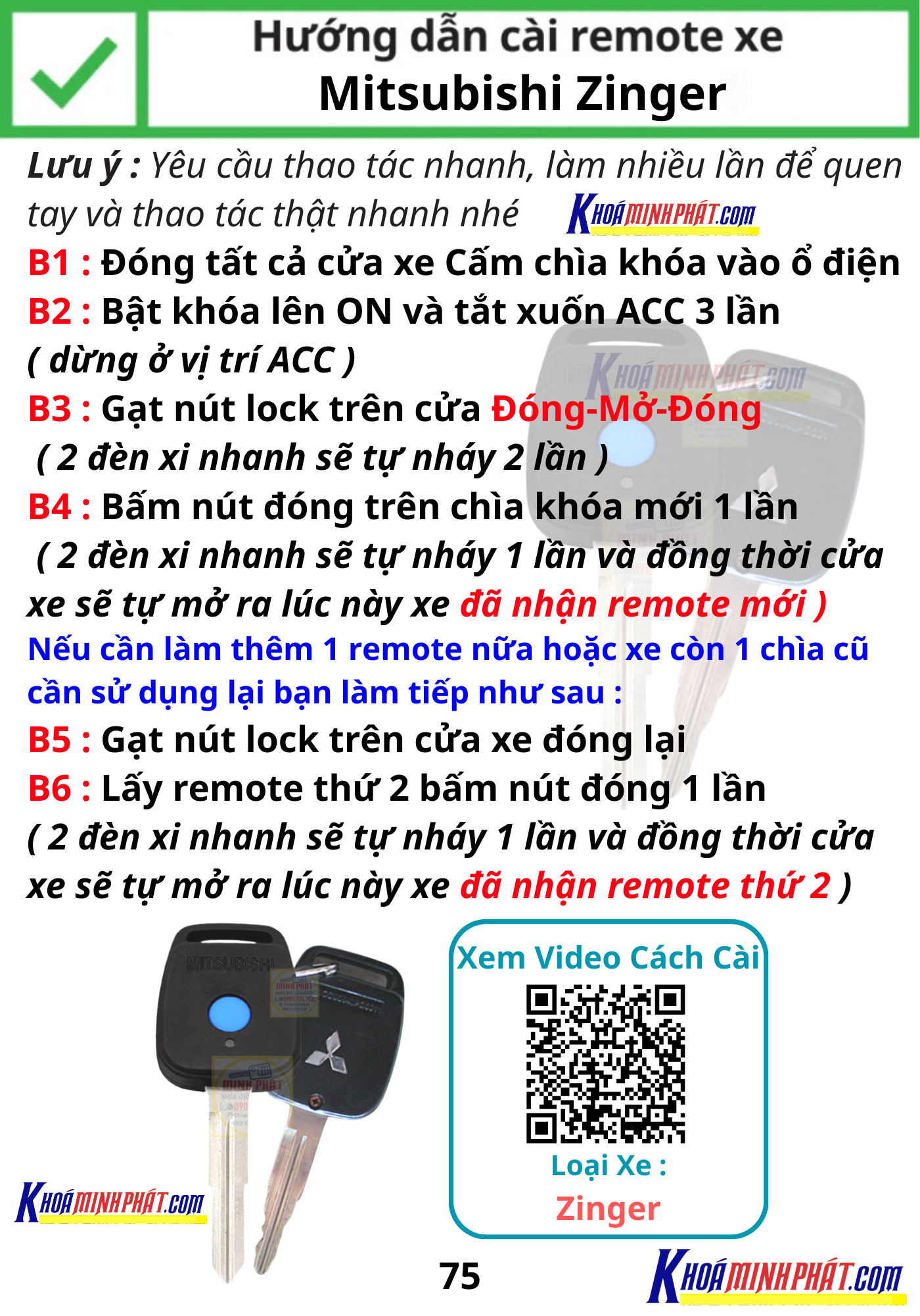 Hướng dẫn Làm Chìa khoá học lệnh Độ gập Mitsubishi Zinger
