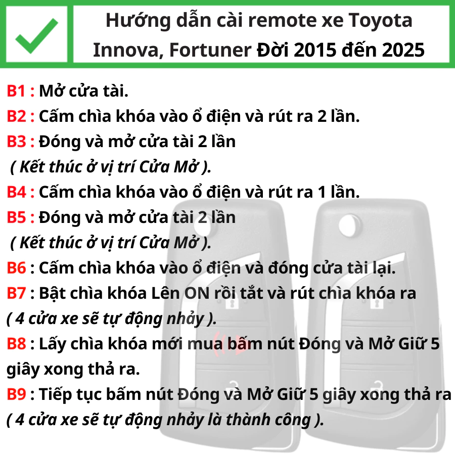 Hướng dẫn Làm chìa khóa Toyota Innova, Fortuner đời 2015 đến 2021 Làm chìa khóa xe Toyota Innova, Fortuner đời 2015 đến 2025 - Minh Phát smartkey