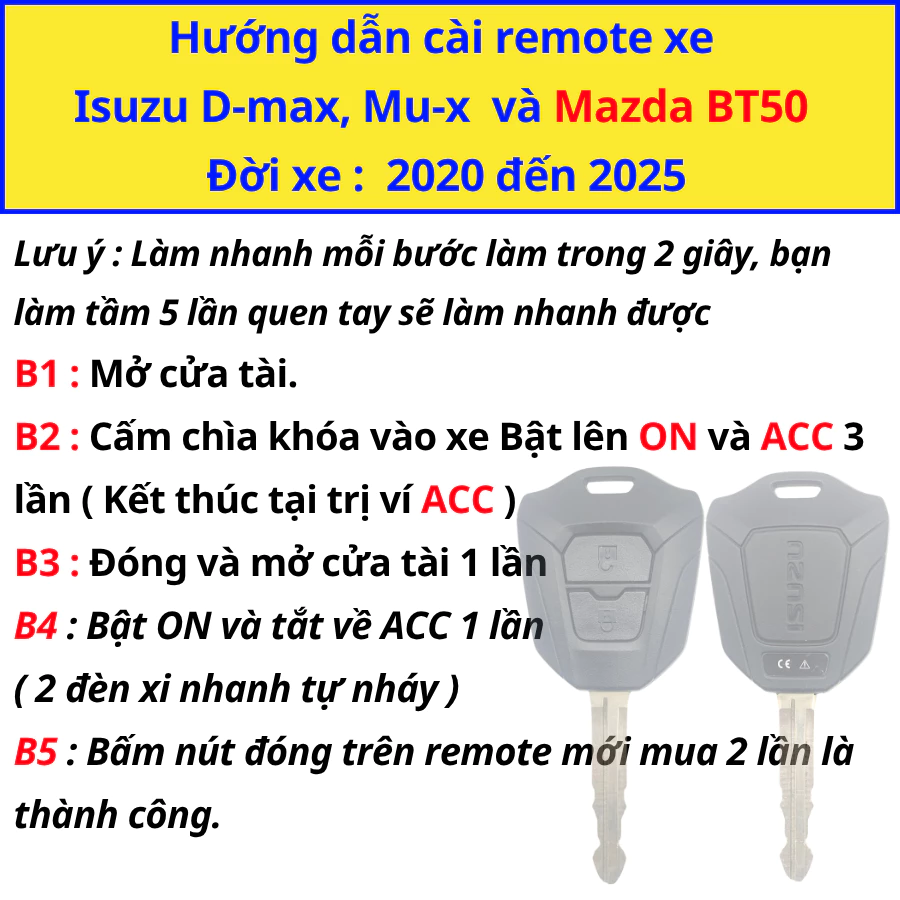 Hướng dẫn học lệnh chìa khóa xe Isuzu Dmax, Mux Hướng dẫn học lệnh chìa khóa xe Isuzu Dmax, Mux